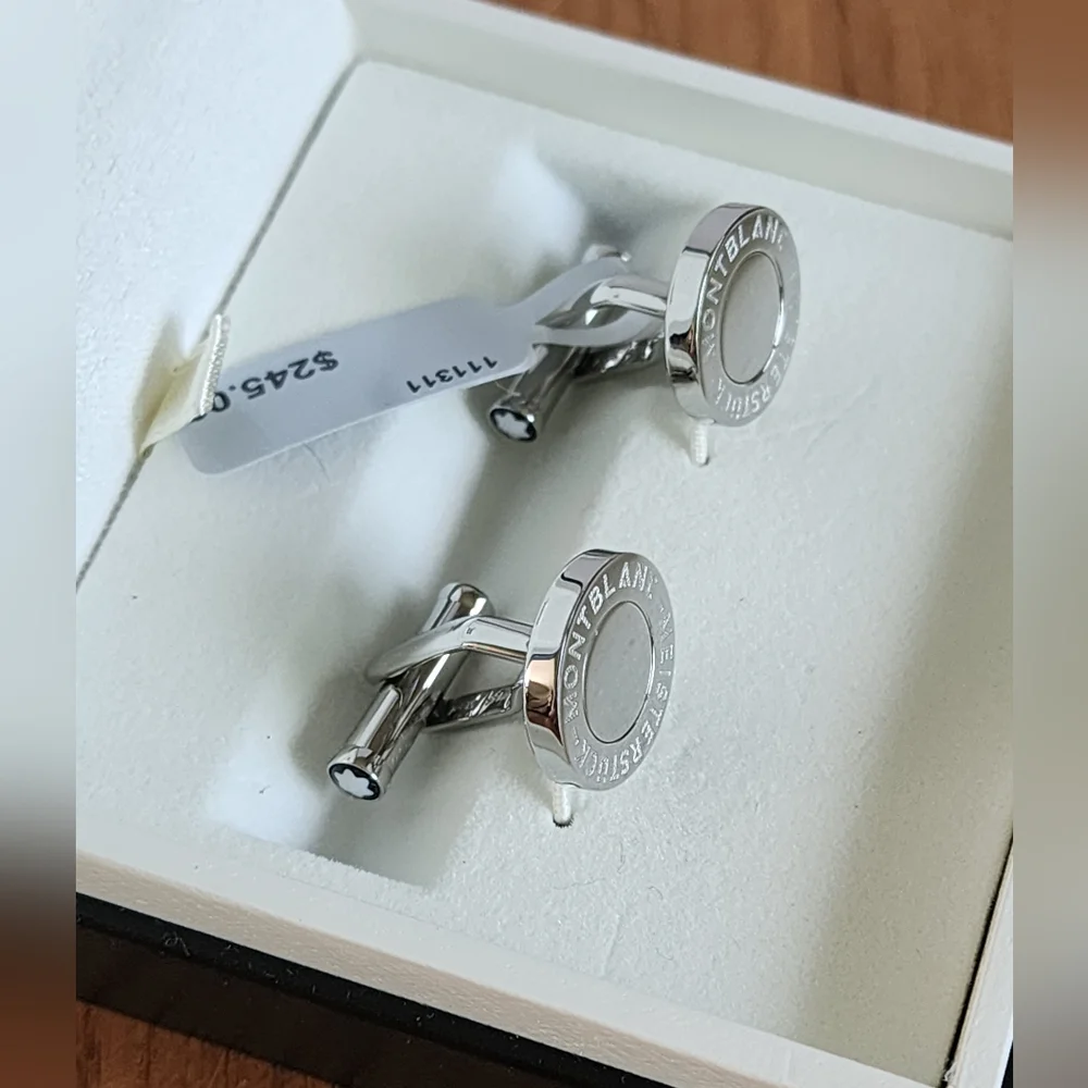 $350 100% Auth Montblanc Round Cufflinks Stainless Steel MST 90 Yrs
